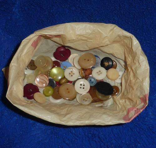 Lot of Vintage Buttons in Old "OK Bazaars" Packet