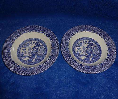 "WILLOW" "barratts of staffordshire england" 2x Antique/Vintage Large Soup Bowls - POSTAGE R50