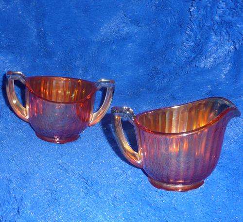 Vintage Carnival Glass Sugar Bowl and Milk Jug