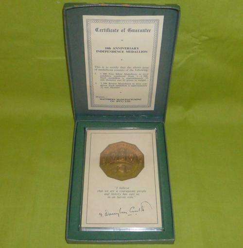 Boxed Rhodesian 10th Anniversary SOLID BRONZE LIMITED EDITION Independence Medallion