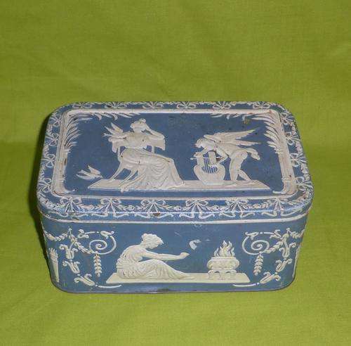 Large Vintage Wedgwood-Style Tin with Raised Detail (See Condition)