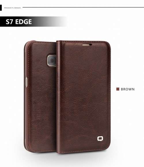 Samsung Galaxy S7 & S7 edge Case Qialino Genuine Leather Flip Wallet Ultra Thin Case Cover