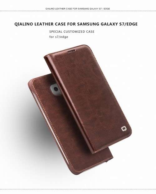 Samsung Galaxy S7 & S7 edge Case Qialino Genuine Leather Flip Wallet Ultra Thin Case Cover
