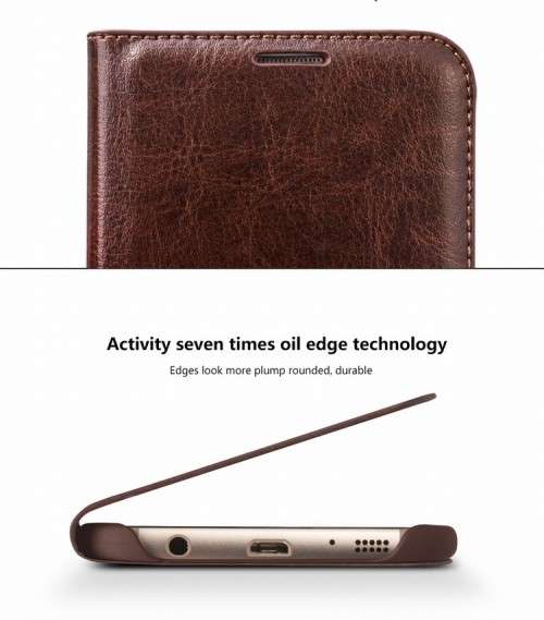 Samsung Galaxy S7 & S7 edge Case Qialino Genuine Leather Flip Wallet Ultra Thin Case Cover