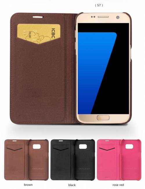 Samsung Galaxy S7 & S7 edge Case Qialino Genuine Leather Flip Wallet Ultra Thin Case Cover