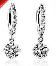 WOWW!!Genuine 925 Sterling Silver Drop Hoop Austria Zircon Crystal Earings