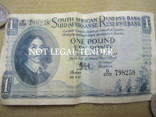 1955 One Pound : MH de Kock : B209 798238