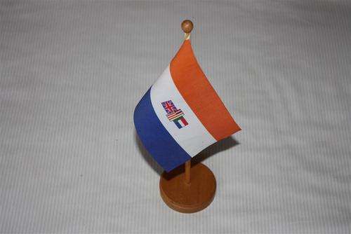 OLD SOUTH AFRICAN DESK FLAG ON STAND