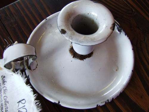 white enamel candle holder