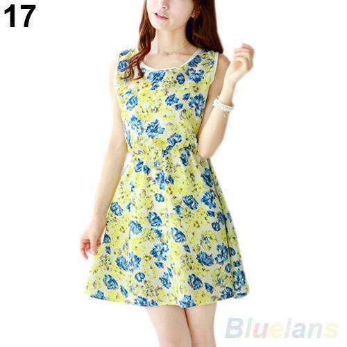 Chiffon - Yellow and blue mini  beach dress