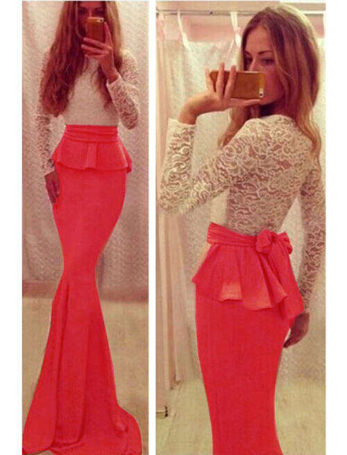 peach and white mermaid winter dress sz 34  WIN NOW AND 14 DAYS TO PAY!!!!