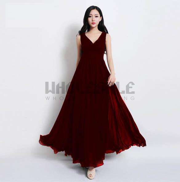 Red Elegant Chiffon V-Neck Sleeveless High Waist Maxi Dress  Size 34-36 - 14 days to pay!!!