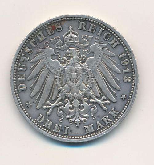Deutshes reich 1913 drei mark coin comm. Coin as per scan