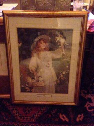 Framed Pretty Young Girl with Kitten