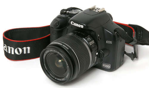 CANON 450D SLR EOS CAMERA WITH 18-55mm AND 55-250mm LENS AND 8GB MEMORY CARD CARRY BAG