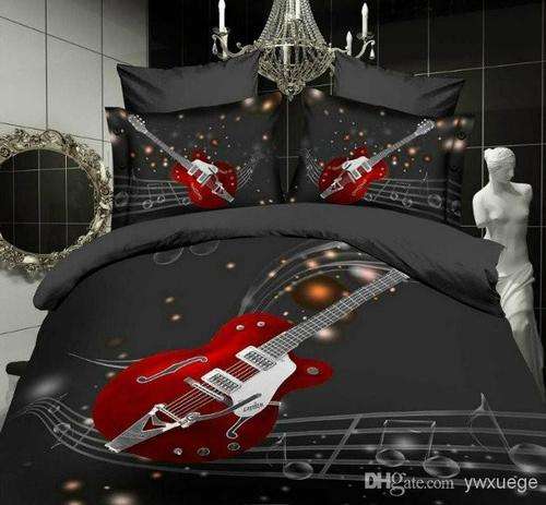3D Duvet Cover Set Red Ghitaar Cotton/Polyester Dubble/Queen