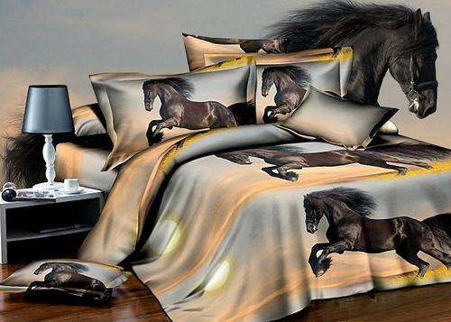 3D Duvet Cover Set Black Horse Cotton/Polyester Dubble/Queen