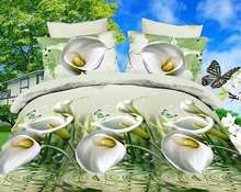 3D Duvet Bedding White/Green Lilly