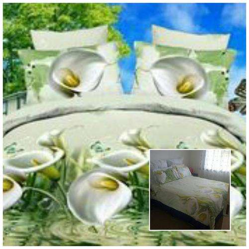 3D Duvet Bedding White/Green Lilly