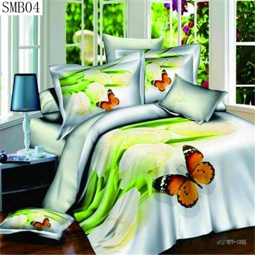 3D Duvet Bedding  Green & White Flower / Butterfly