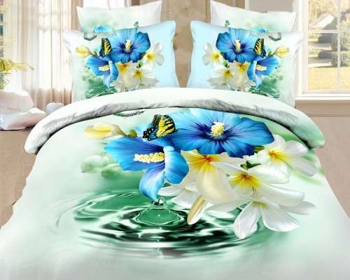 3D Duvet Bedding Blue & White Flower
