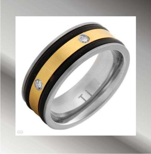 Pleasant  Gents Band Ring & Cubic zirconia Beautifully Crafted in 14K/Ti Gold plated Titanium, sz 11