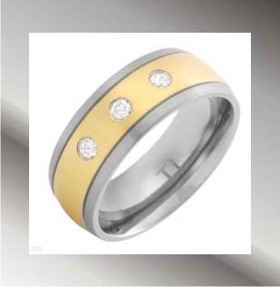 Elegant & Beautiful New Gents Band Ring & Cubic zirconia Well in 14K/Ti Gold plated Titanium sz 9