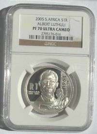 RARE HIGHEST NGC GRADE 2005 S1R ALBERT LUTHULI PF 70 ULTRA CAMEO