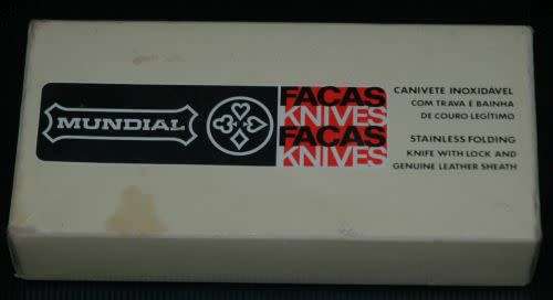 MUNDIAL- FACAS KNIVES- STAINLESS STEEL DROPPOINT FOLDING KNIVE IN GENUINE LEATHER SHEATH