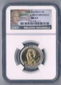 2008 s. africa 5R Mandela 90th bithday. NGC GRADED MS 67