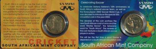 2002 BAFANA BAFANA 50c coin and 2003 CRICKET 50c coin combo for one bid.