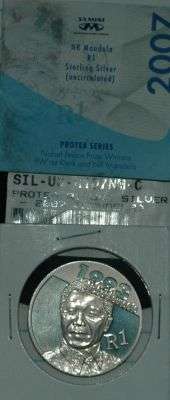 2007 MANDELA  UNCIRCULATED SILWER R1 IN SAM BAG with CERTIFICATE