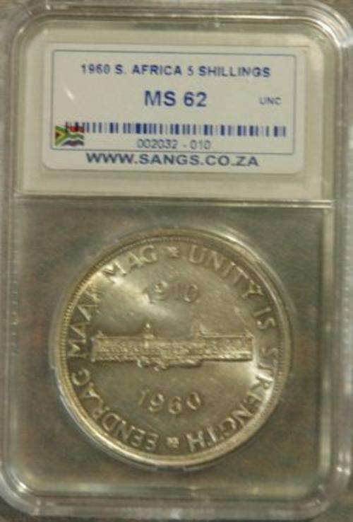 1960 SILVER CROWN 5 SHILLING SANGS GRADED MS 62