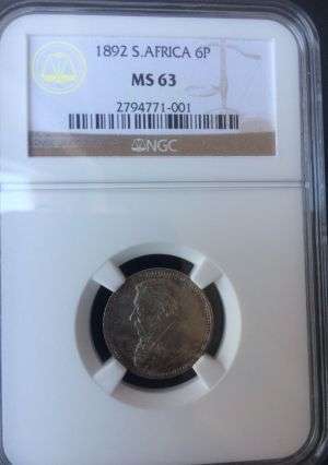 1892 6P NGC GRADED MS 63