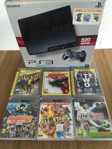 PS3 Boxed BUNDLE: 320GB Slim Console With 2 Dualshock 3 controllers & 6 Games!