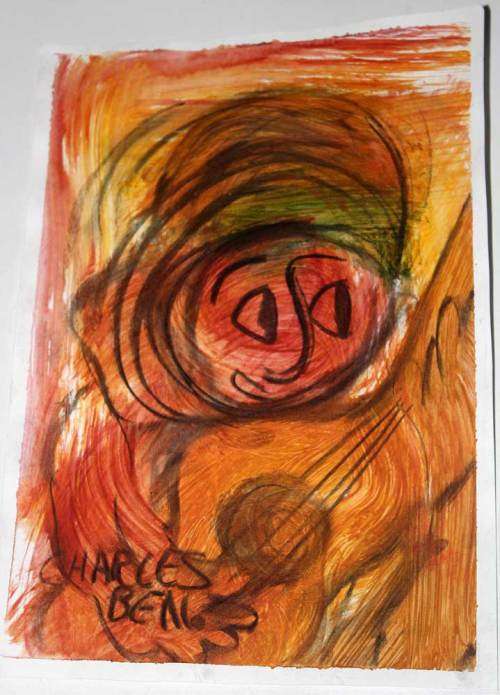LATE LISTING: Unframed mixed media on paper by SA modern artist Chales Ben.