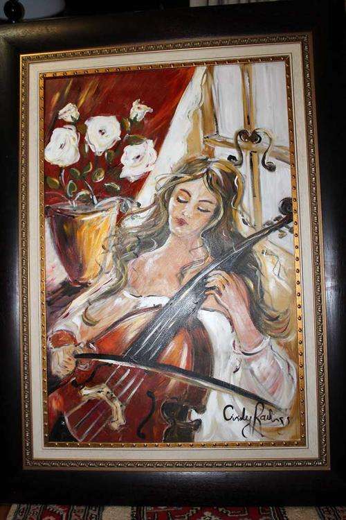 Big, beautiful painting by well-known South African artist Cindy Rawlings in perfect condition.