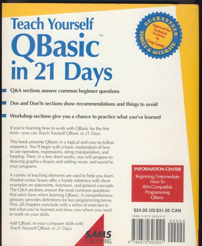 Teach Yourself Qbasic in 21 Days 1993 Book