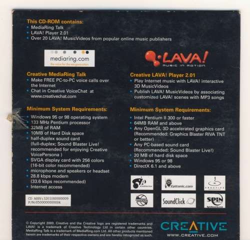 Creative Labs Lava Player 2.01 and Media Ring Talk CD (2000)