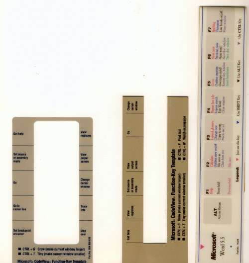 Microsoft Word 5.5 and Codeview Keyboard Template Stickers