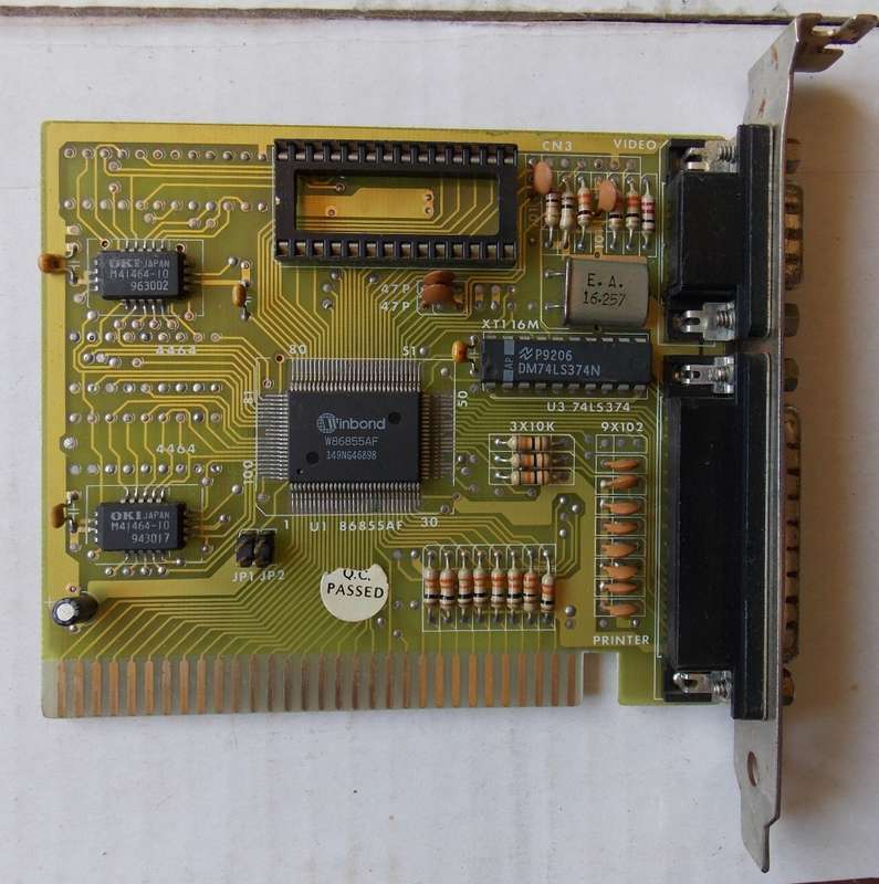 Winbond W86855AF ISA 8-Bit Hercules Video Card 64Kb RAM (1989)