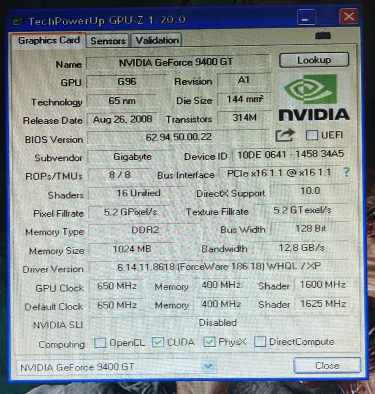 Gigabyte GeForce 9400GT OC 1GB Dual DVI (2008)