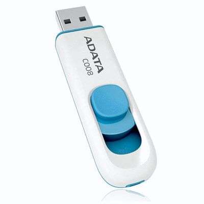 ADATA 8GB C008 White & Blue USB Flash Drive- Retractable