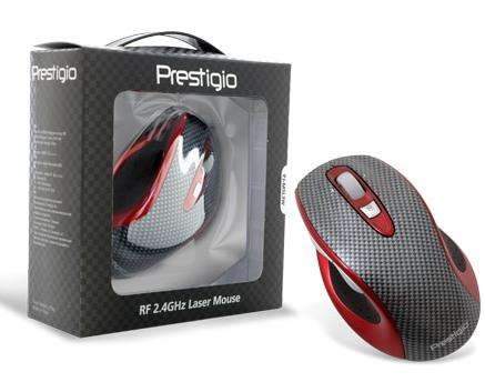 PRESTIGIO S size Wireless, Laser 800/1600dpi,6 btn,USB Carbon/Red