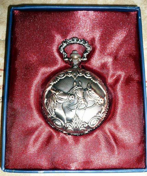 Mens Pocket Watch - 3 Horses Quartz Winding Watch - Costume Jewelry