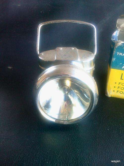 NAVY BRAND ALL CHROME LANTERN. No. T365. LANTERN IS DAMAGED AND HAS A NAME ON IT. RUST GLASS BROKEN.