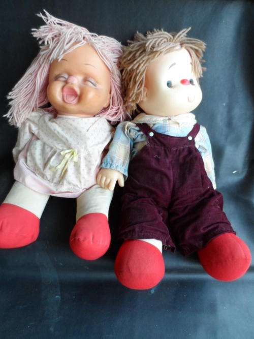 2 LARGE DOLLS. BOY AND GIRL. 62cm HIGH. HARD PLASTIC AND SOFT BODY. SOME MARKS.