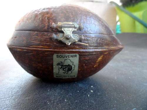 COCONUT SHELL JEWELLERY BOX. SATIN MATERIAL INLAY? VERY UNIQUE.