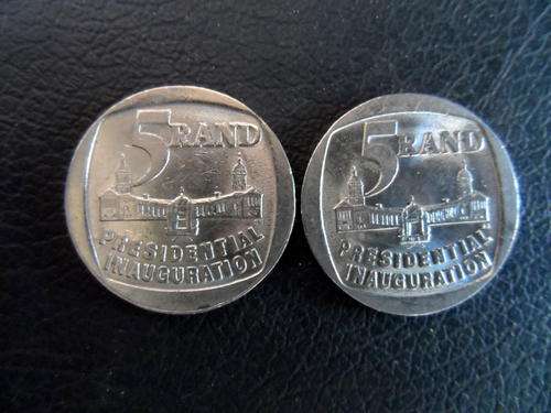 UNGRADED INAUGURATION R5.00 COINS. BID PER COIN.