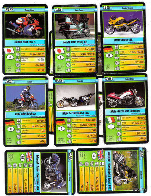 SUPER BIKES PLAYING/TRADING CARDS X 10. SUPER TRUMP. VALID TRADE. CONDITION: SOME WORN.